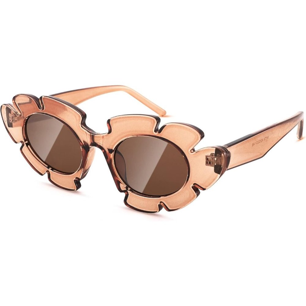 Women Trendy Flower Cat Eye Retro Fun Chunky Sunglasses